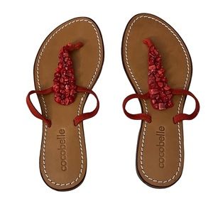 COCOBELLE LEATHER SOLE SUEDE AND GEM THONG SANDALS Excellent Pre-Owned Condition